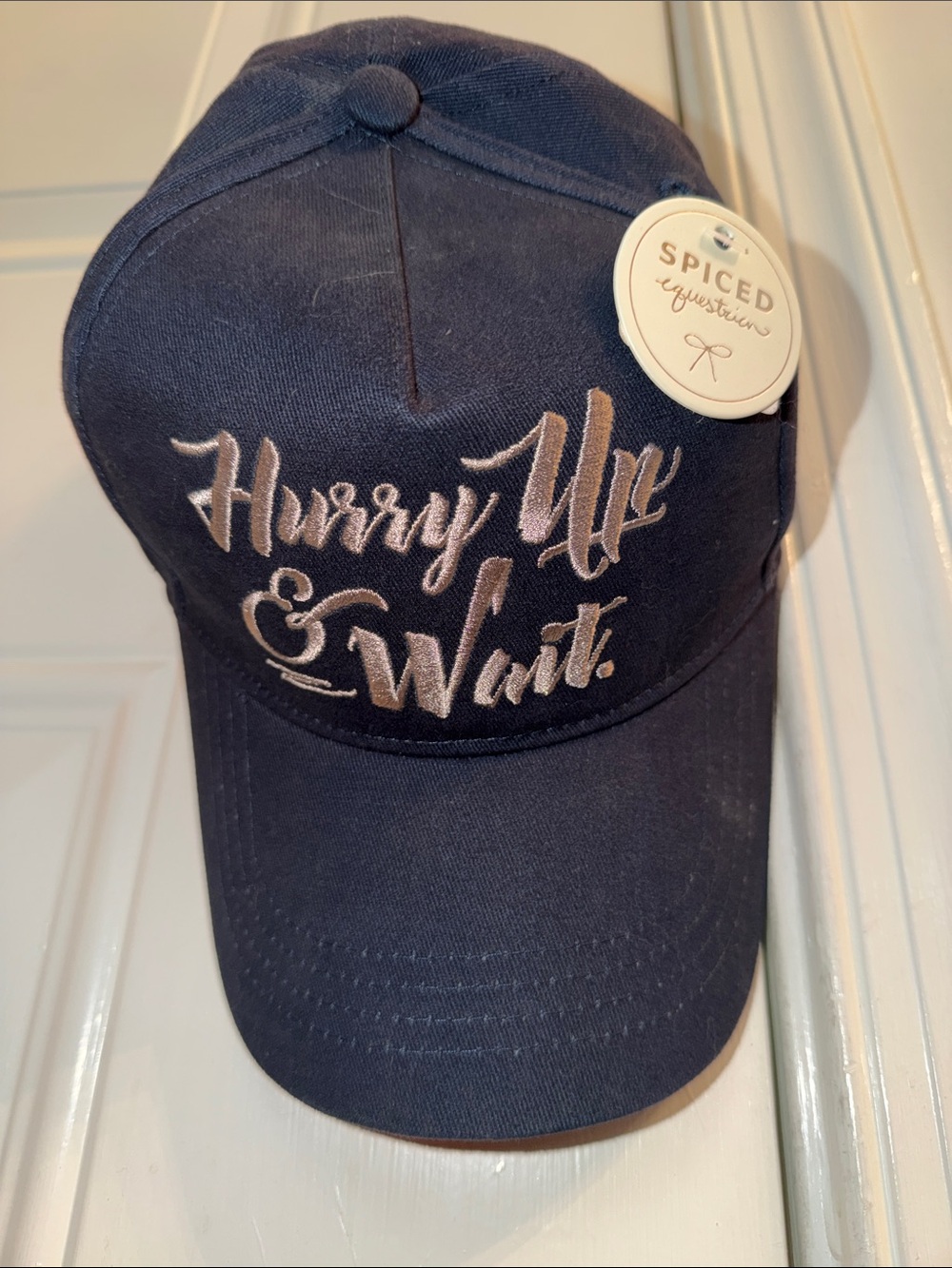 Navy "Hurry Up & Wait" Embroidered Baseball Cap